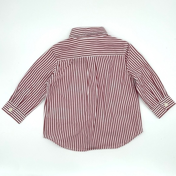 NWT Ralph Lauren Cotton Red Striped Button Down Shirt 6 Months Natural Stretch - Picture 6 of 10